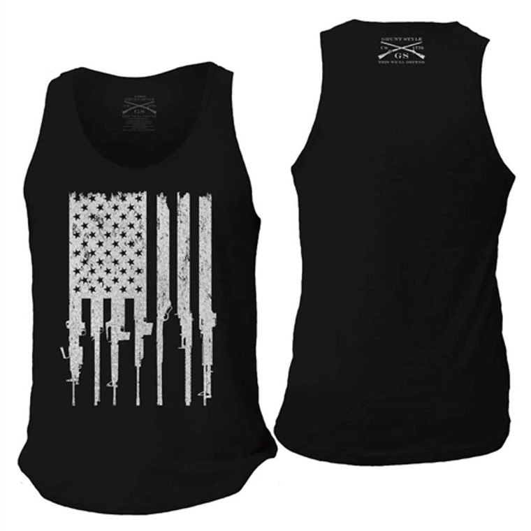 Black & White Rifle Flag Men's Tank, Grunt Style Patriotic