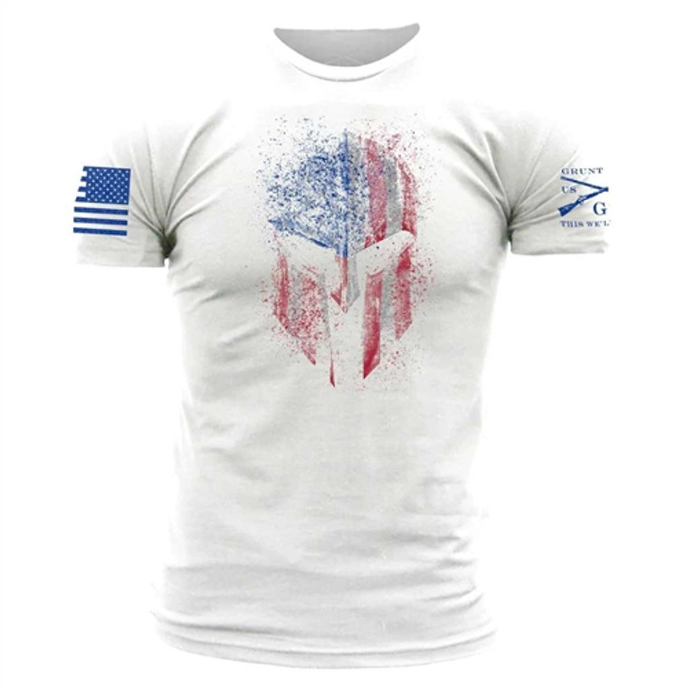 Grunt Style Shirt, American Spartan 2.0  White Patriotic USA Flag