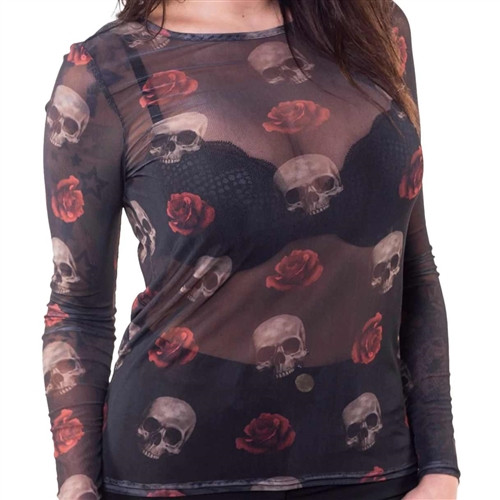 Ladies Floating Skulls Sheer Long Sleeve Shirt - Lethal Threat