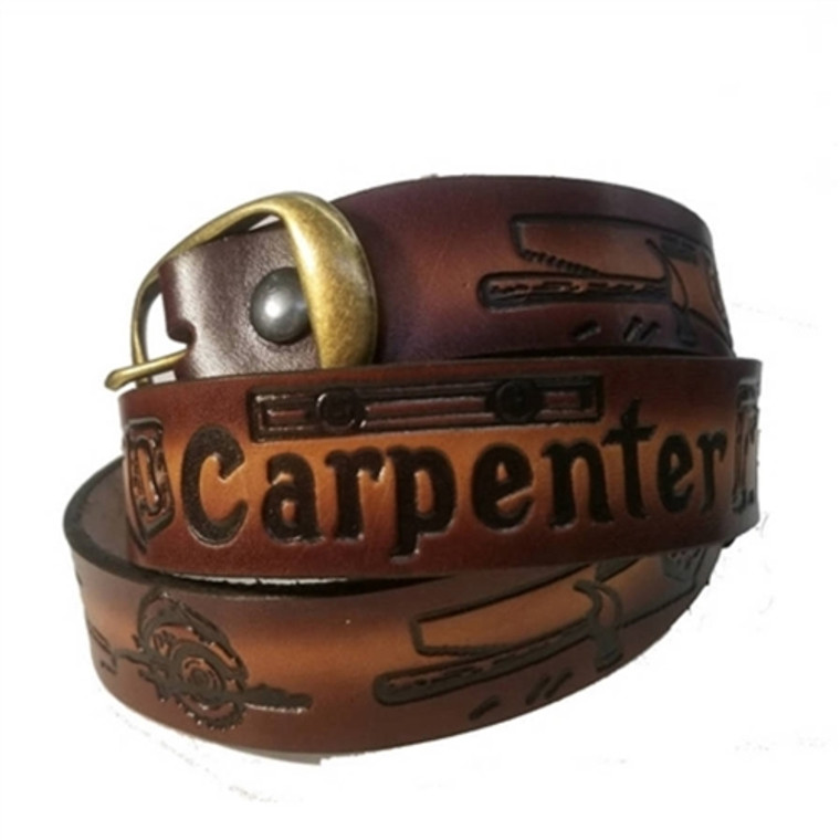 Genuine Embossed Leather Carpenter Print Belt: American Made