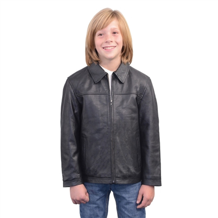 Milwaukee Leather kids classic black leather JD jacket – zippered closure, classic collar Milwaukee Leather kids classic black leather JD jacket – zippered closure, classic collar
