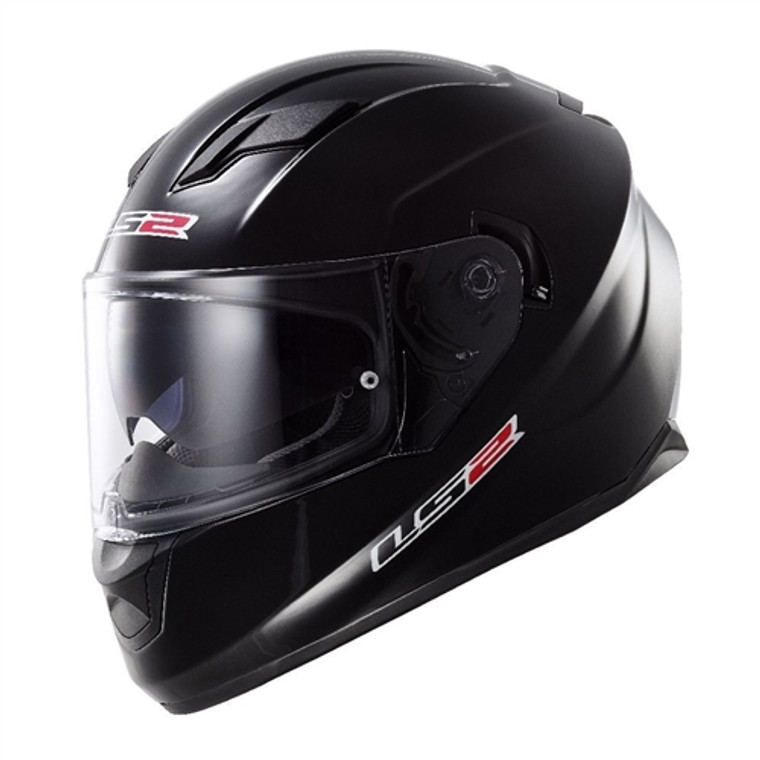 LS2 Stream Gloss Black Full Face Motorcycle Helmet with Built-in Sun Shield and Quick Release Buckle