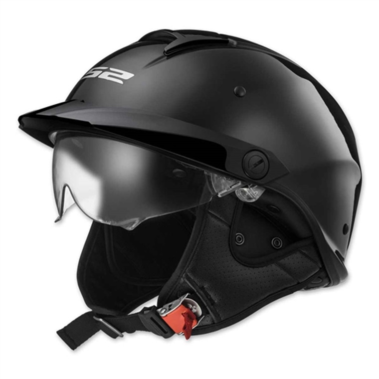 Ls2 Rebellion Gloss Black Motorcycle Half Helmet, Sun-Shield