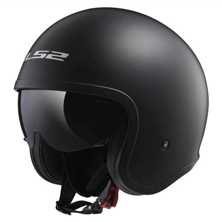 LS2 Spitfire Matte Black Open Face Motorcycle Helmet with Built-in Drop-Down Sun Shield