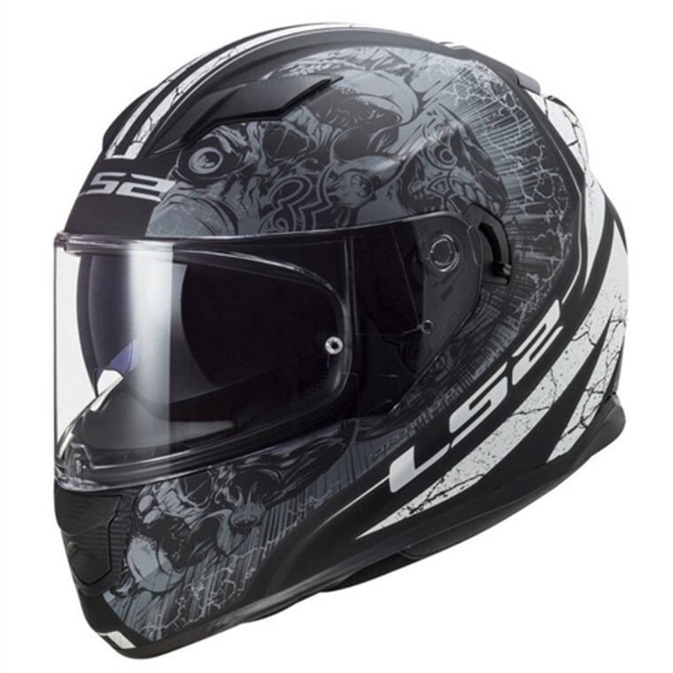 LS2 Titanium Throne full face motorcycle helmet with matte black and titanium finish, aerodynamic HPTT shell, and built-in drop-down sun shield LS2 Titanium Throne full face motorcycle helmet with matte black and titanium finish, aerodynamic HPTT shell, and built-in drop-down sun shield