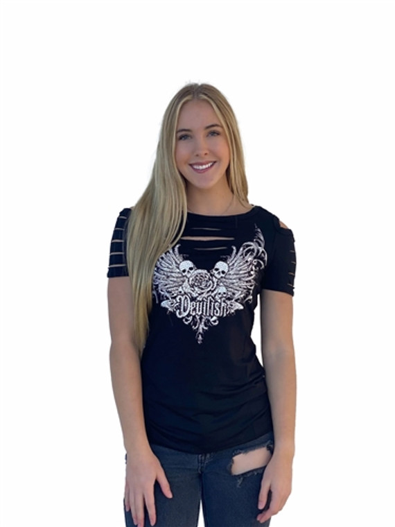 Liberty-Wear Rhinestone Ladies Devilish Rose Shirt