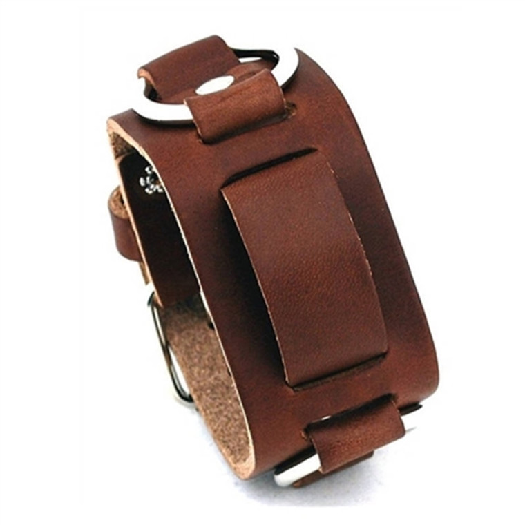 Replacement Brown Leather Wide cuff Watch Band