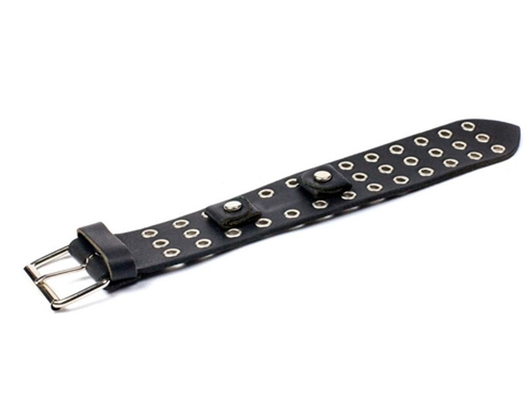 Mens' Wide Black Leather Watch bands: Riveted Biker Style