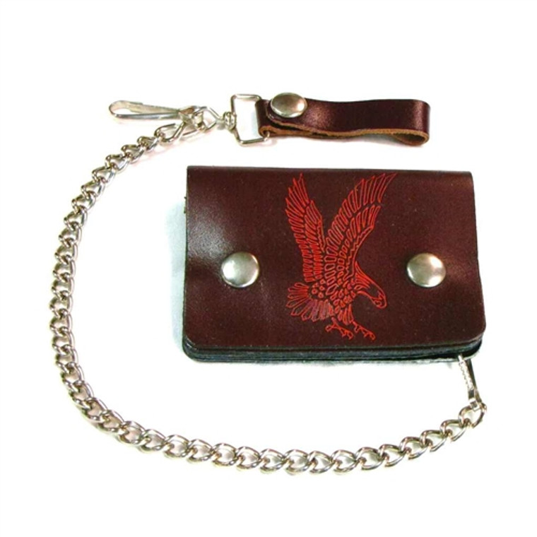 Mini Brown Leather Biker Chain Wallet w/ Eagle