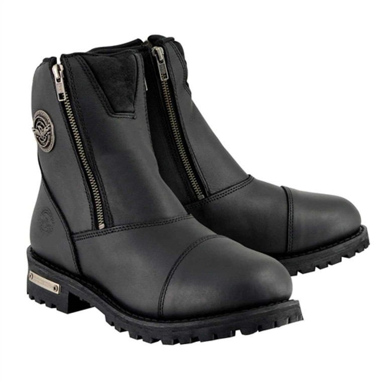 Milwaukee Leather MBL202 Women's Black Twin Zip Motorcycle Boots with Full Grain Cowhide Leather
