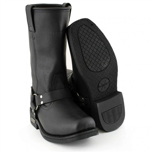 The Classic Black Harness Motorcycle Leather Boots, Xelement 1442