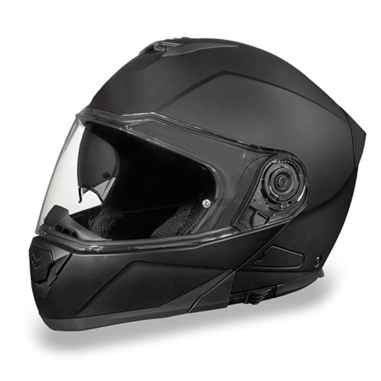 Daytona Dull Black Full Face Modular Motorcycle Helmet with flip-up chin bar, anti-scratch clear shield with Pinlock 30 lens, and retractable smoke sun visor