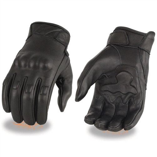 Milwaukee Leather Black Leather Hard Knuckle Biker Gloves