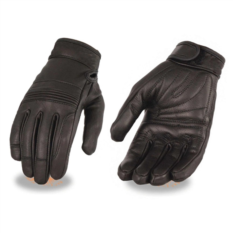 Milwaukee Leather ladies lightweight leather motorcycle gloves in black with knuckle flex panel