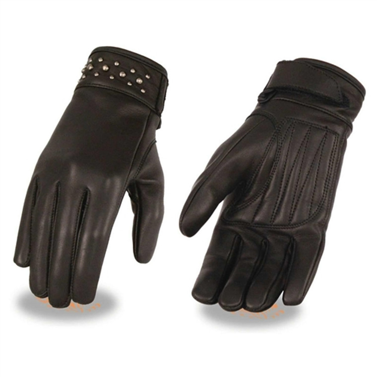 Milwaukee 'Riveted' Leather Ladies Biker Gloves with Gel Palms