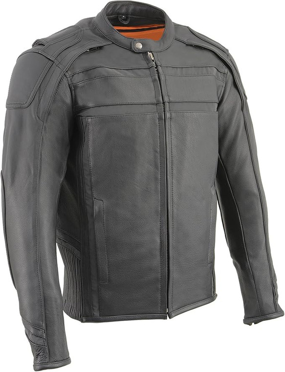 Milwaukee Leather Reflective Striped Leather Motorcycle Jacket with Built-In Kidney Belt and Stretch Waist Panels