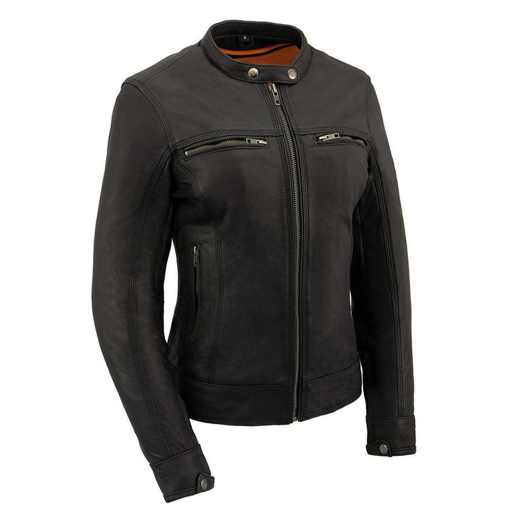 Milwaukee Leather Ladies Lightweight Scooter Jacket in black with zippered vents and concealed carry pockets