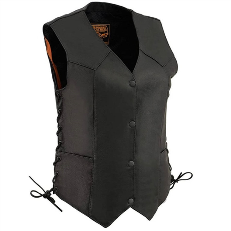 Milwaukee Leather ladies classic motorcycle vest with snap closure and side laces