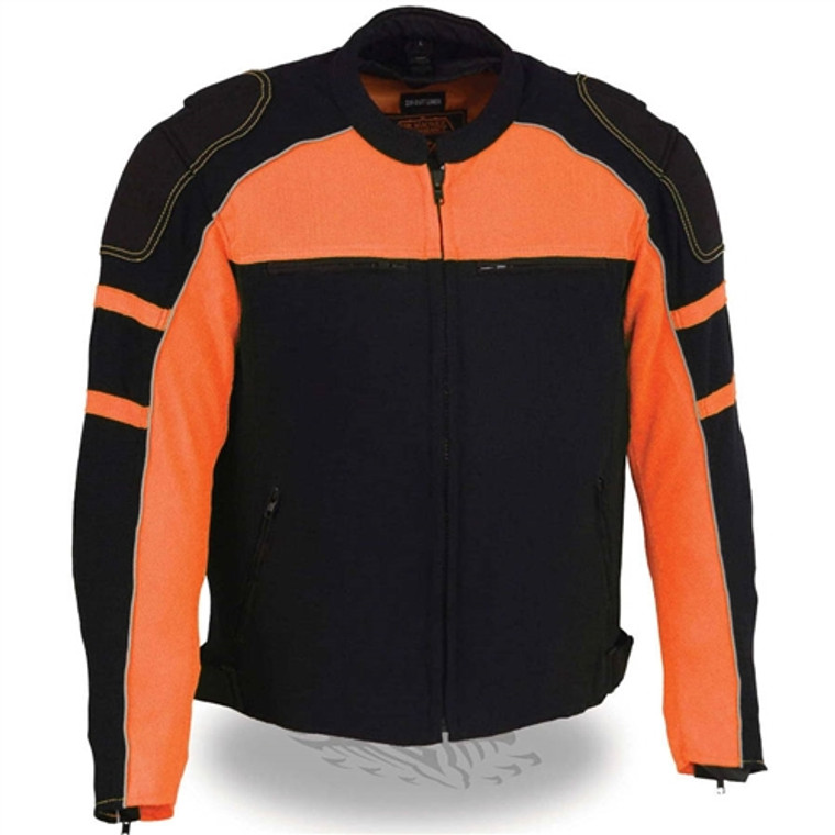 Milwaukee Leather Orange & Black Armored Mesh Motorcycle Jacket with CE-approved armor and zip-out liner