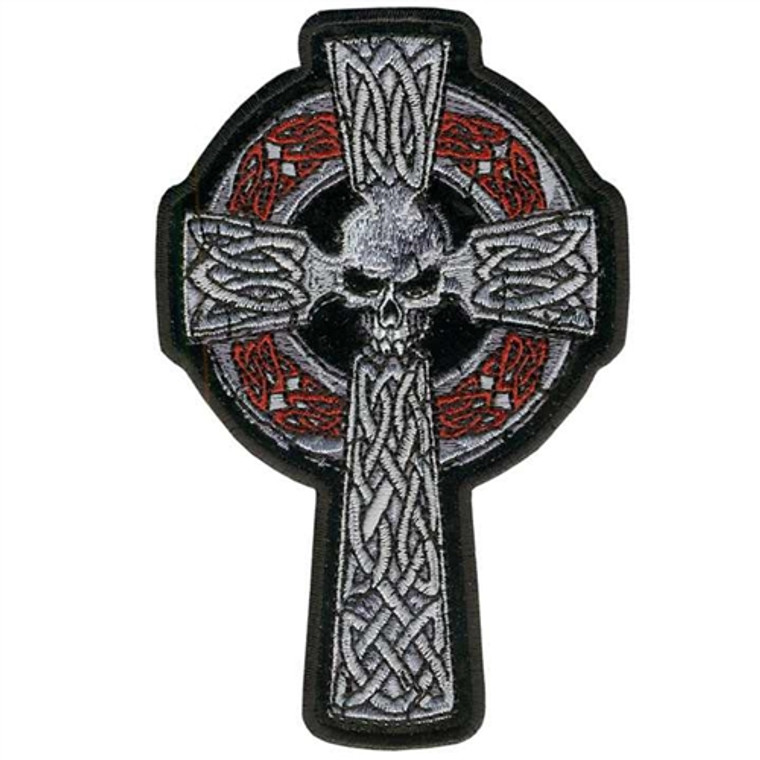 Celtic Cross & Skull Embroidered Patch, Hot Leathers