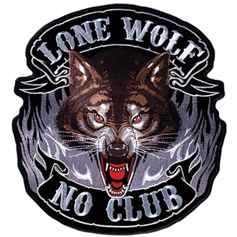Lone Wolf No Club - Large Embroidered Biker Patch, Hot Leathers