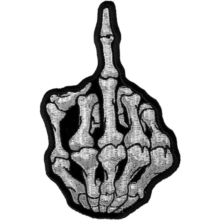 Hot Leathers Skeleton Middle Finger Patch 3x5 inches with embroidered skeleton hand design