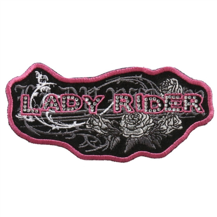 Hot Leathers Pink Lady Rider Rose Biker Patch, Rhinestones