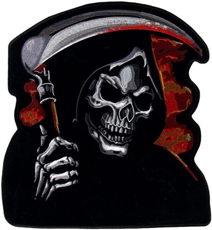 Hot Leathers Large Grim Reaper Biker Patch with skull and hooded reaper design for jackets, vests