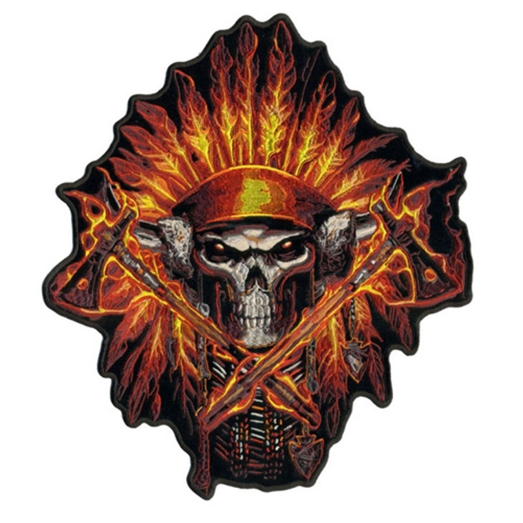 Large Flaming Skull Headdress Patch by Hot Leathers