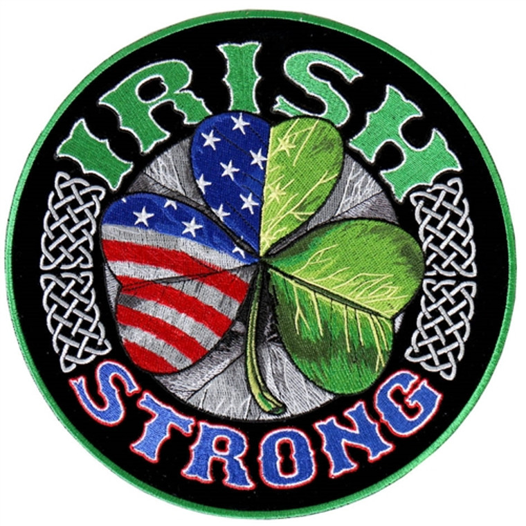 Hot Leathers Irish Strong Biker Patch with shamrock and American flag design