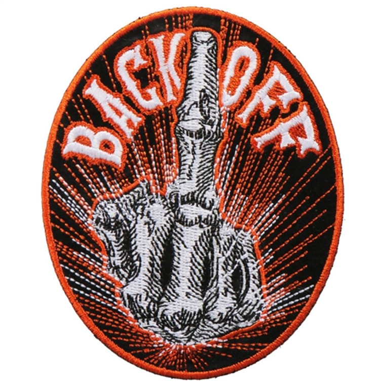 Back Off Skeleton Finger Biker Patch by Hot Leathers