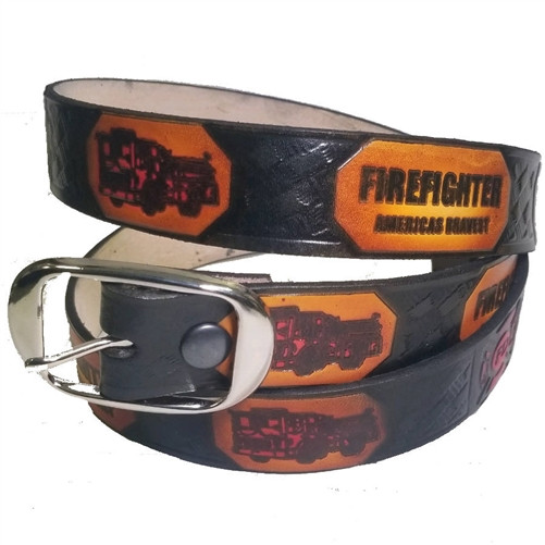 America's Bravest Fire Fighter Leather Belt – Hand Cut, USA Made