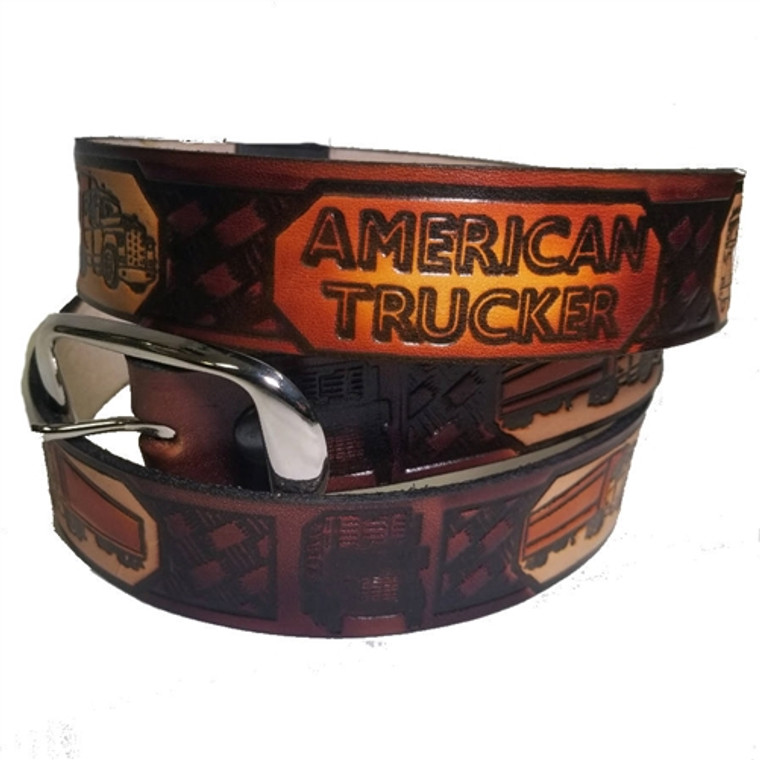 USA-made American Trucker embossed leather belt with removable buckle