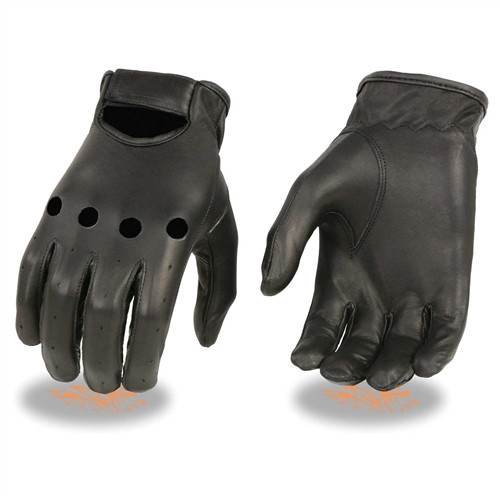 Unlined Black Leather Driving Gloves - Lightweight Motorcycle