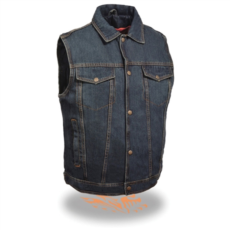 Men's Milwaukee Blue Denim Motorcycle Club Vest w/ Collar