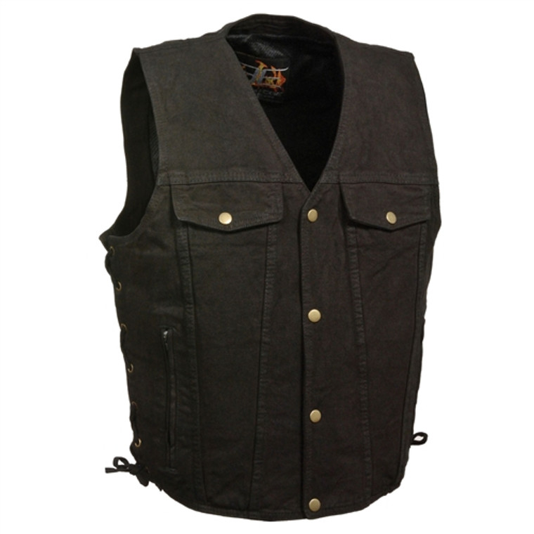 Milwaukee DM1360 Men's Black Denim Motorcycle Vest Concealed Carry & Side Lace