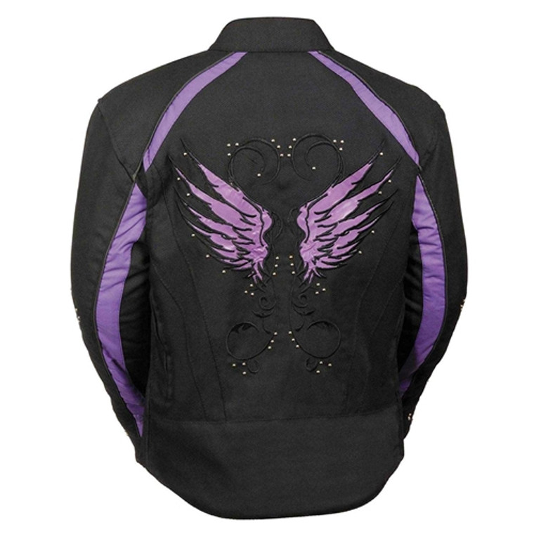 Milwaukee Black & Purple Textile Ladies Motorcycle Jacket: Studs & Wings