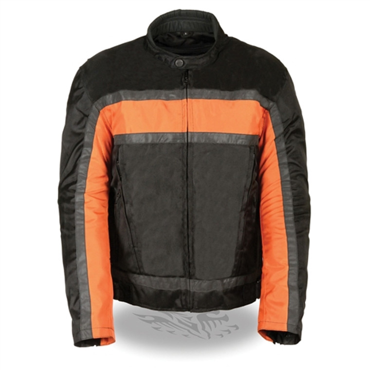 Milwaukee Leather men's textile racer motorcycle jacket with thermal lining and reflective orange stripe