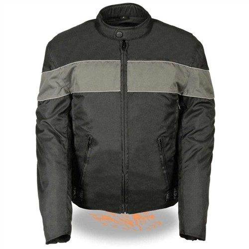 Men's Black Textile Motorcycle Jacket w/ Grey Reflective Striping