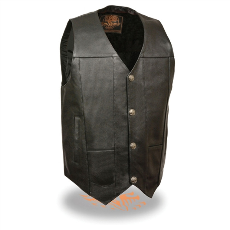 Men's Leather Motorcycle Vest: Buffalo Nickel Snaps