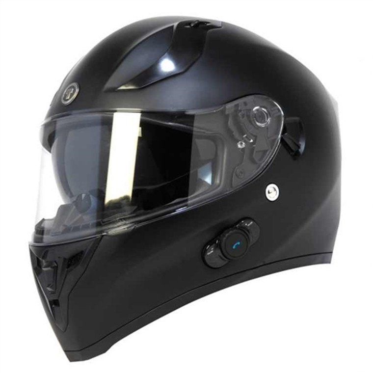 Torc Bluetooth motorcycle helmet – front view featuring built-in BLINC Bluetooth system, drop-down sun visor, and optically correct face shield