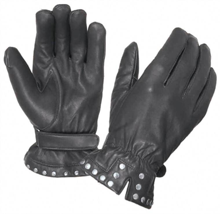 Women's Winter Leather Motorcycle Gloves - Studded Detail