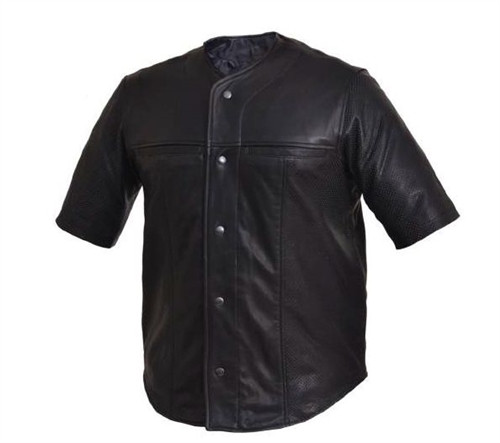 Lightweight Short Sleeve Leather Shirt: Baseball Style.
