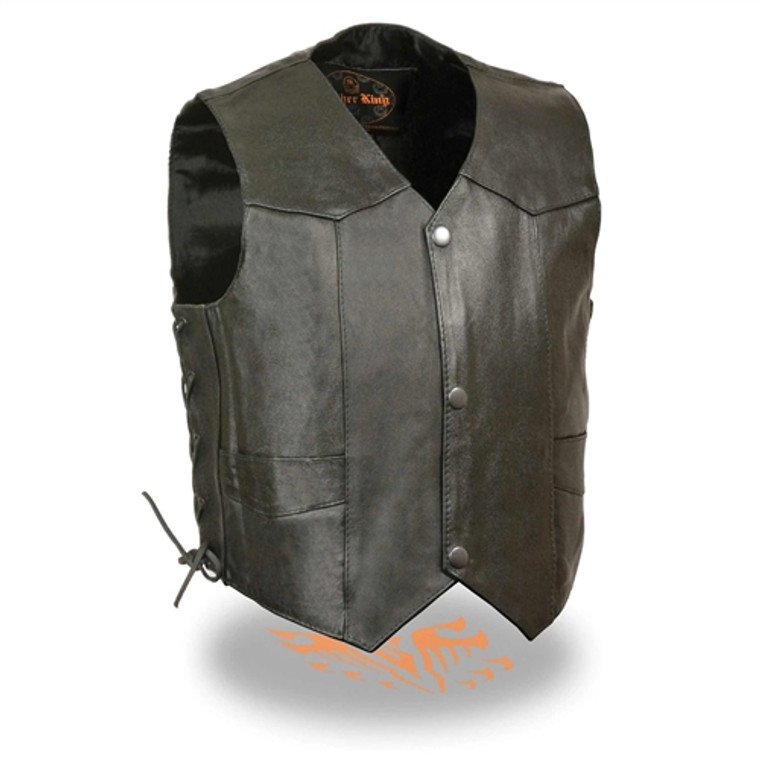 Milwaukee Leather baby & toddler motorcycle vest front view – soft, snap front closure, side laces, two front pockets