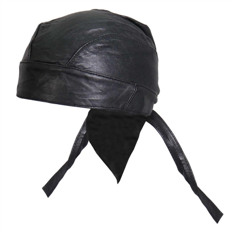 Plain Black Biker Soft Leather Head Wrap