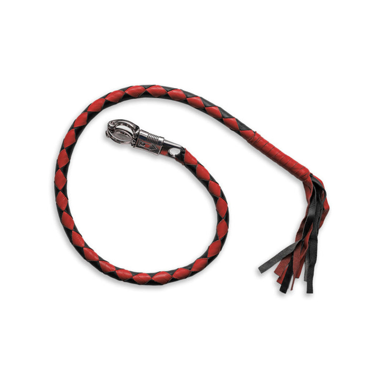 Black and red leather get back whip with stainless steel quick-release buckle