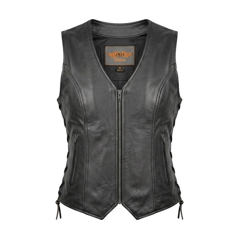 Unik Women's Zip-Front Motorcycle Vest with Concealed Carry Pocket