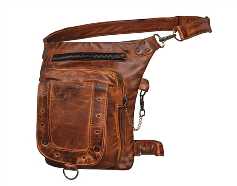 Ladies Biker Brown Leather Thigh Bag