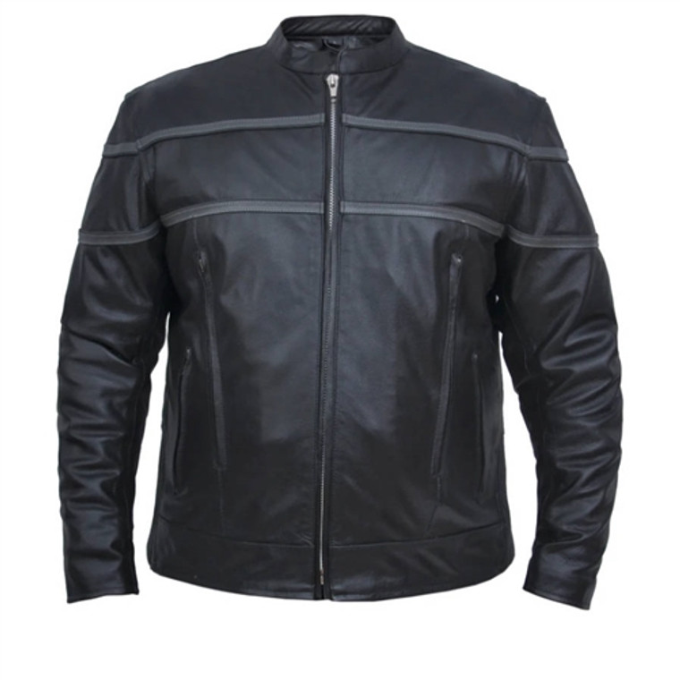 Racer Striped Lightweight Leather Men's Motorcycle Jackets - Scooter Collar