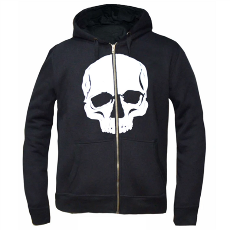 Men's Reflective Skull Zip-Up Motorcycle Hoodie